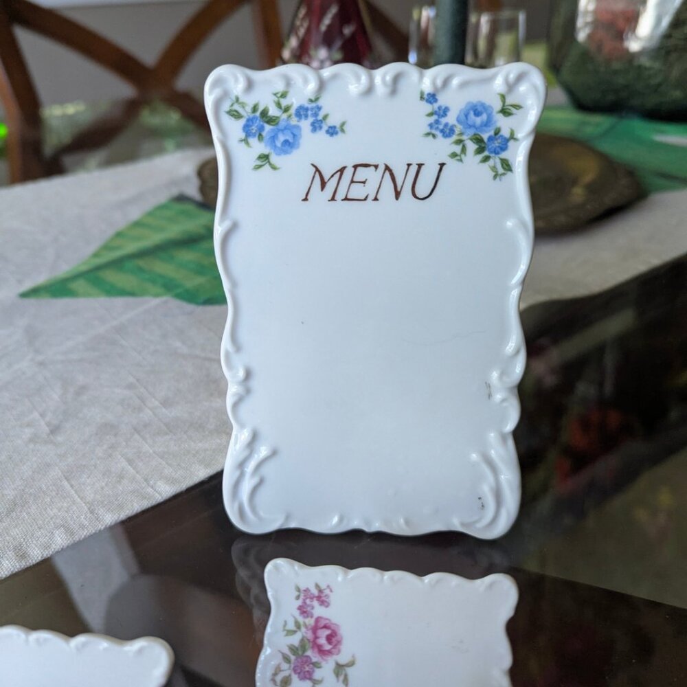 Vintage Porcelain Place Cards & Menu Set โ Floral Roses 13pcs (1970s Japan Style - Picture 7 of 14